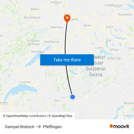 Gampel-Bratsch to Pfeffingen map