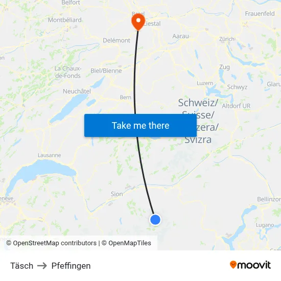 Täsch to Pfeffingen map