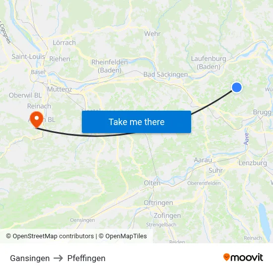 Gansingen to Pfeffingen map