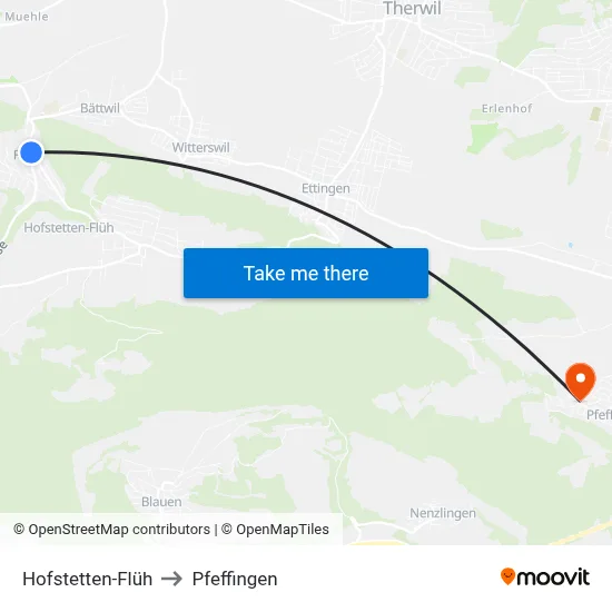 Hofstetten-Flüh to Pfeffingen map