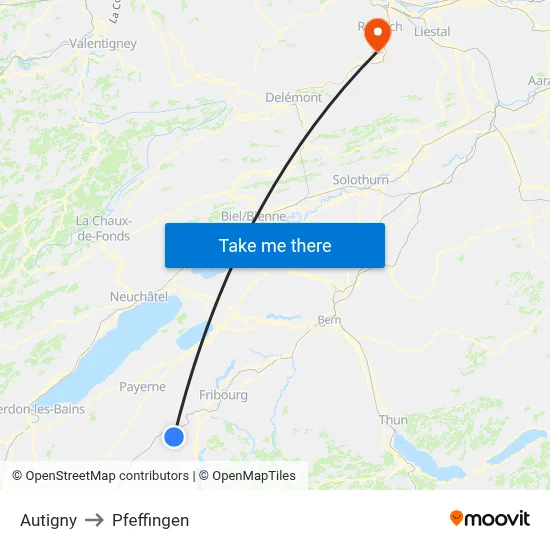 Autigny to Pfeffingen map