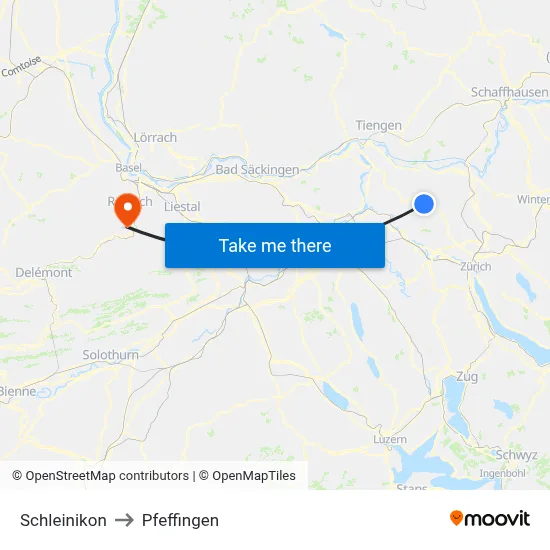 Schleinikon to Pfeffingen map