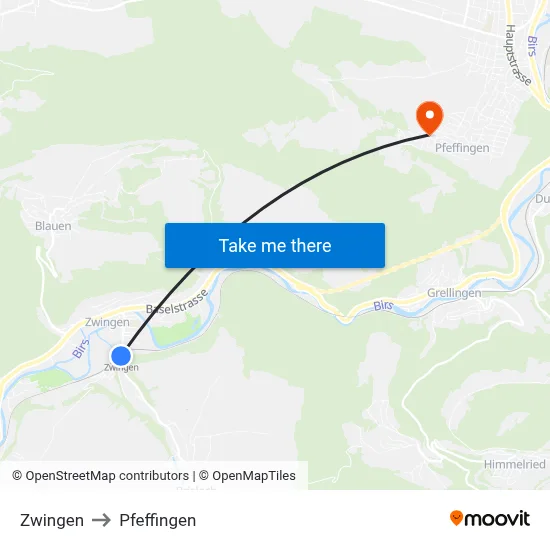 Zwingen to Pfeffingen map