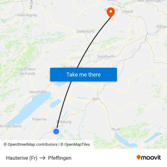 Hauterive (Fr) to Pfeffingen map