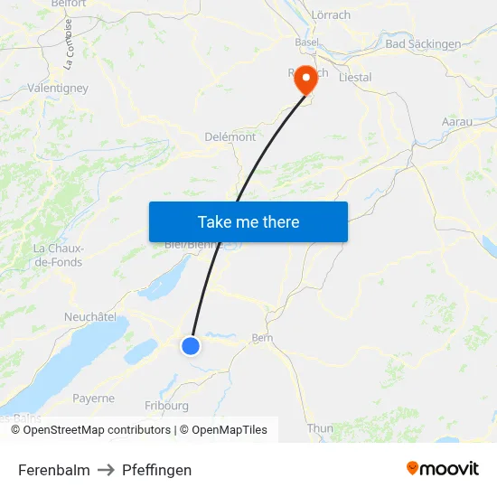 Ferenbalm to Pfeffingen map
