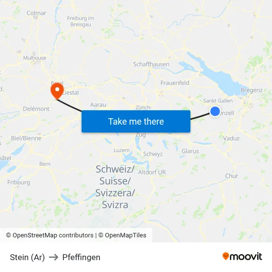 Stein (Ar) to Pfeffingen map
