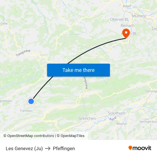 Les Genevez (Ju) to Pfeffingen map