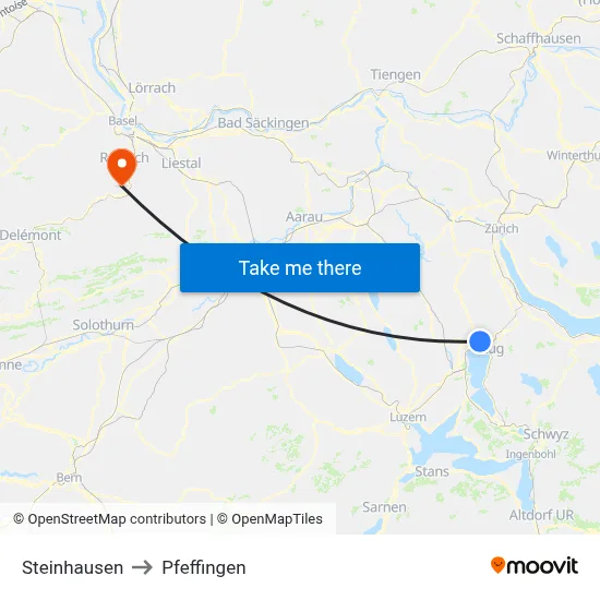 Steinhausen to Pfeffingen map