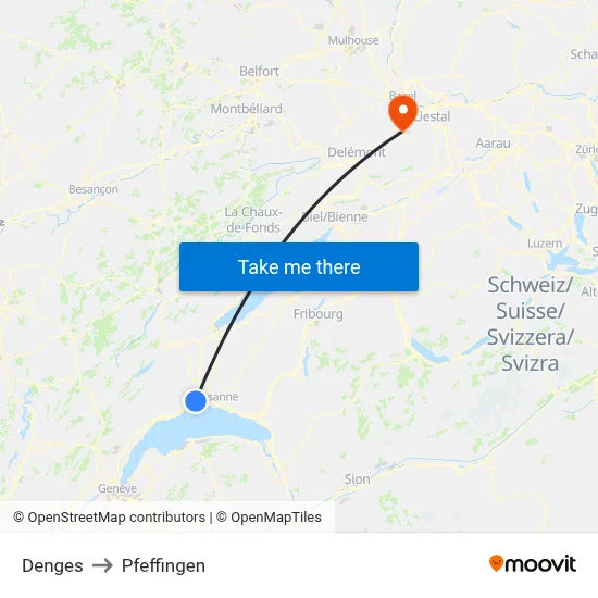 Denges to Pfeffingen map