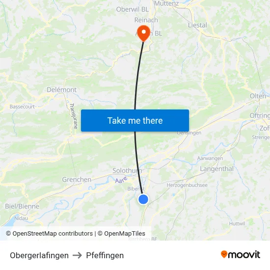 Obergerlafingen to Pfeffingen map
