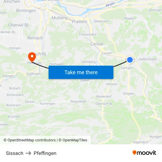 Sissach to Pfeffingen map