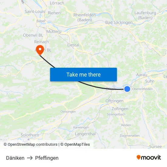 Däniken to Pfeffingen map