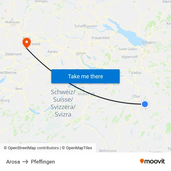 Arosa to Pfeffingen map