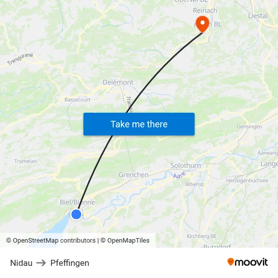 Nidau to Pfeffingen map
