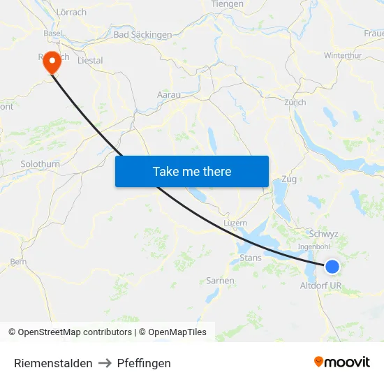Riemenstalden to Pfeffingen map
