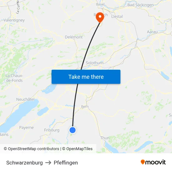Schwarzenburg to Pfeffingen map