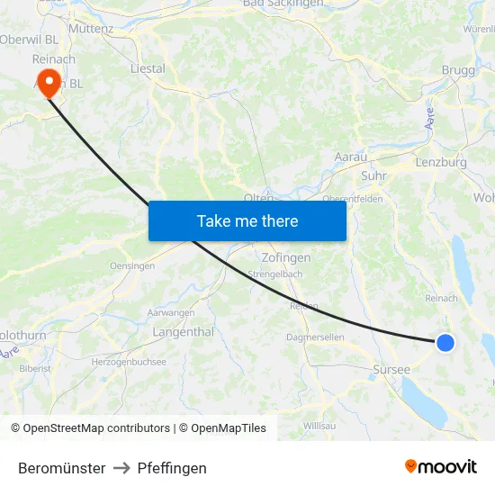 Beromünster to Pfeffingen map