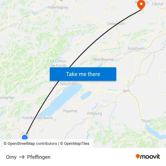 Orny to Pfeffingen map