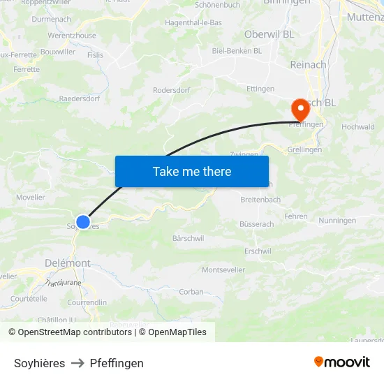 Soyhières to Pfeffingen map