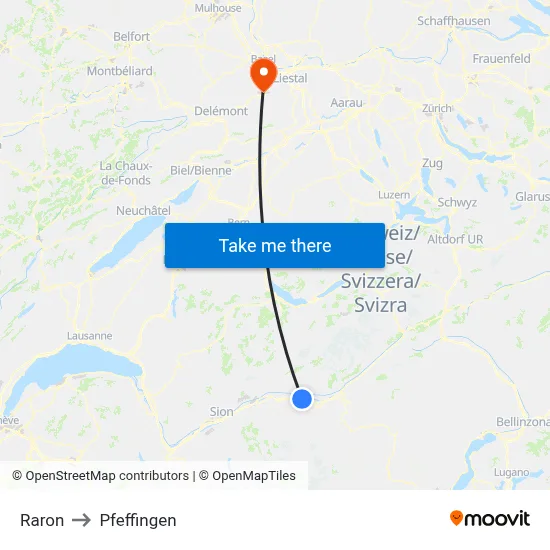 Raron to Pfeffingen map