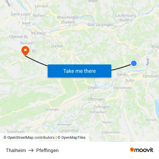 Thalheim to Pfeffingen map