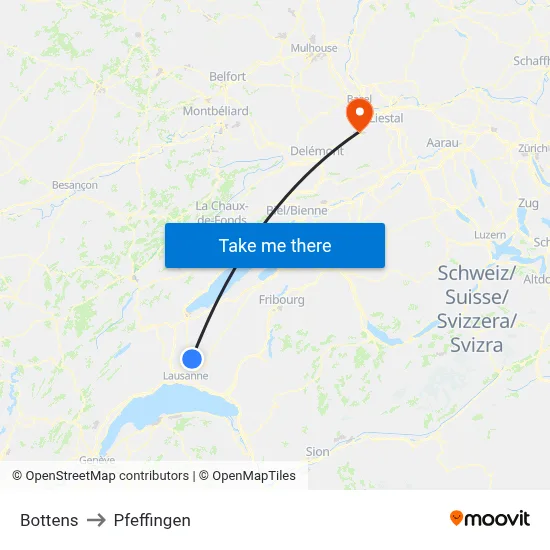 Bottens to Pfeffingen map