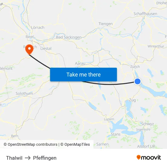 Thalwil to Pfeffingen map