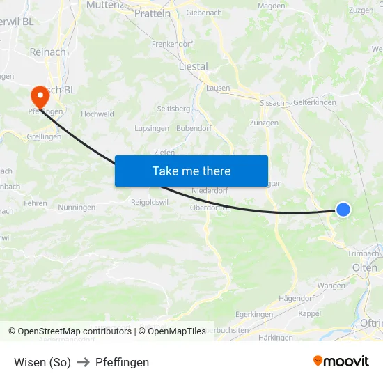 Wisen (So) to Pfeffingen map