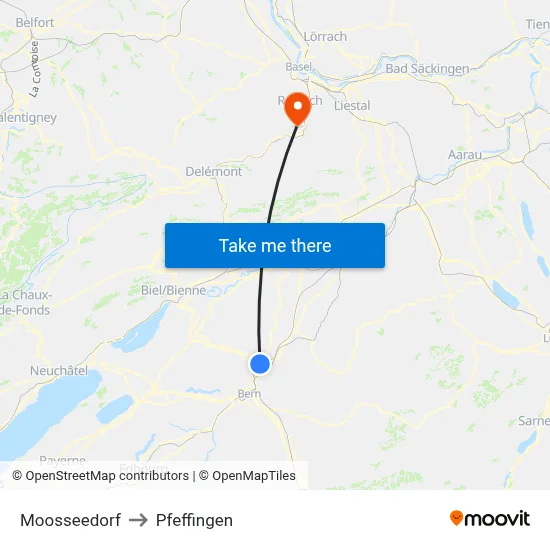 Moosseedorf to Pfeffingen map