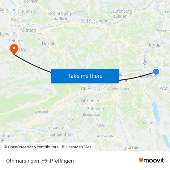 Othmarsingen to Pfeffingen map