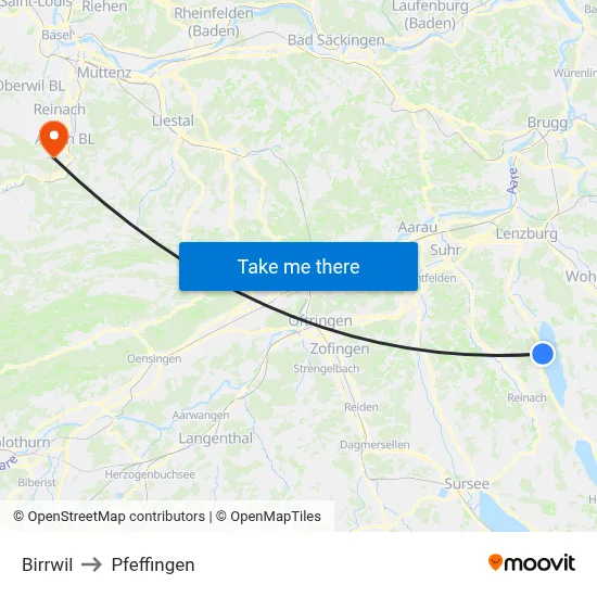 Birrwil to Pfeffingen map