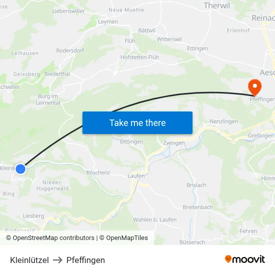 Kleinlützel to Pfeffingen map