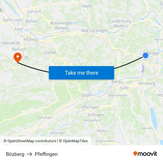 Bözberg to Pfeffingen map