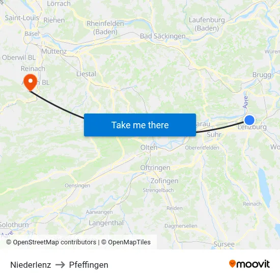 Niederlenz to Pfeffingen map