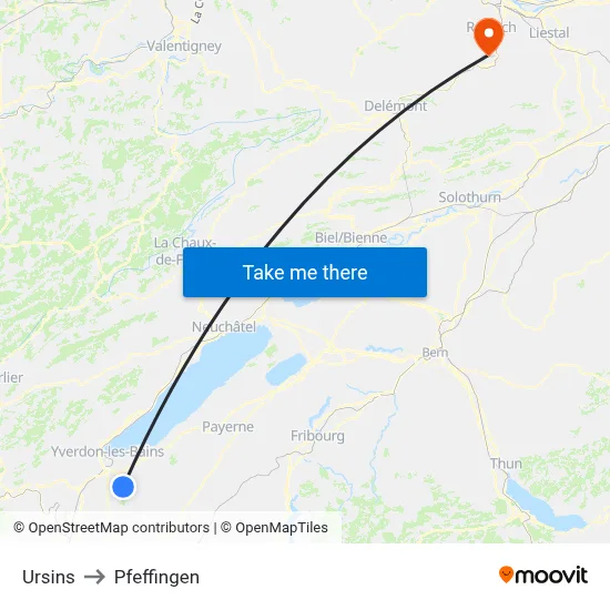 Ursins to Pfeffingen map