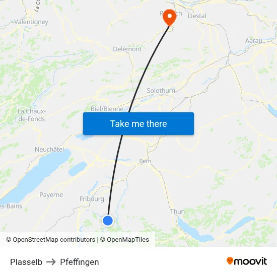 Plasselb to Pfeffingen map