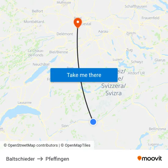 Baltschieder to Pfeffingen map