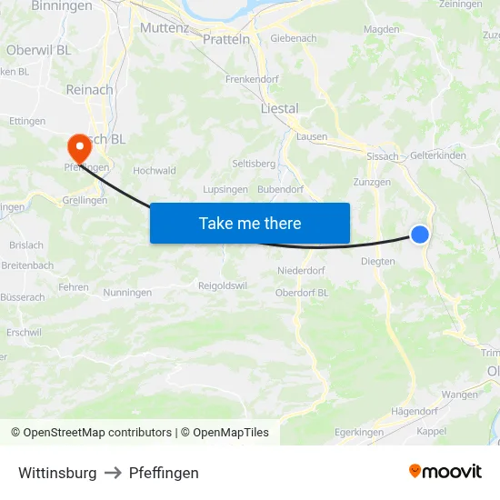 Wittinsburg to Pfeffingen map