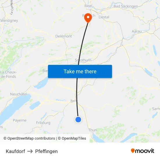 Kaufdorf to Pfeffingen map