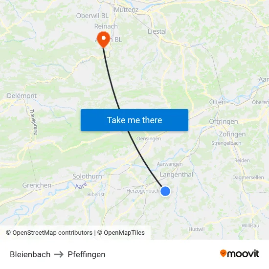 Bleienbach to Pfeffingen map