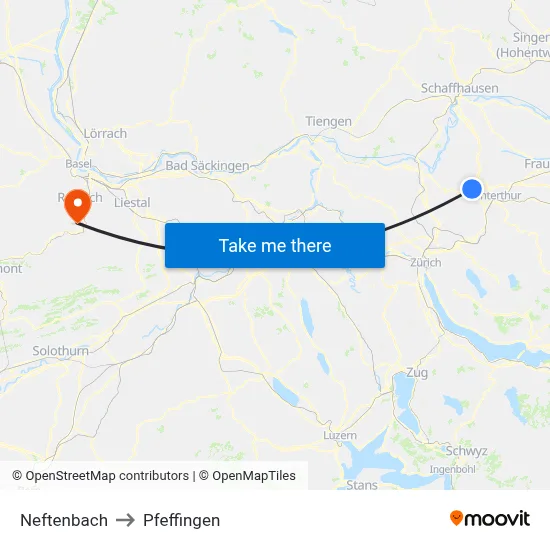 Neftenbach to Pfeffingen map