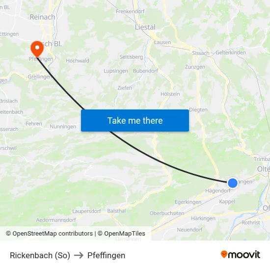 Rickenbach (So) to Pfeffingen map