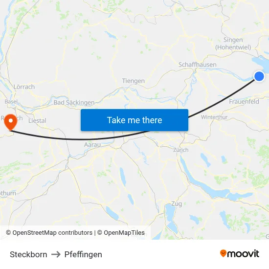 Steckborn to Pfeffingen map