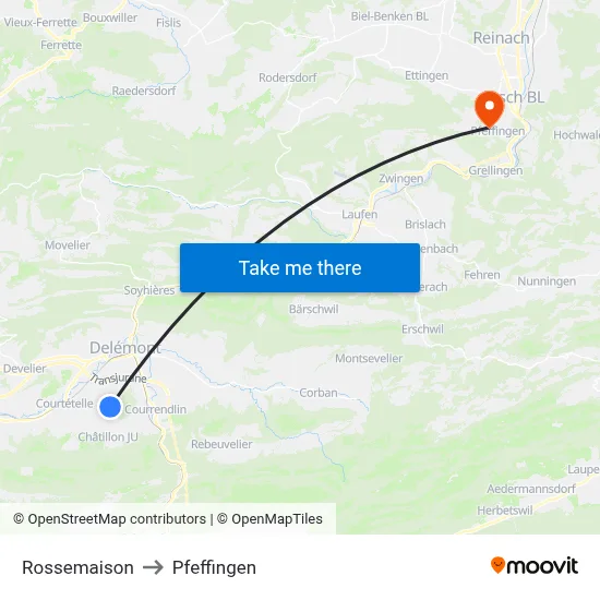 Rossemaison to Pfeffingen map