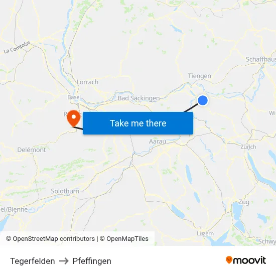 Tegerfelden to Pfeffingen map