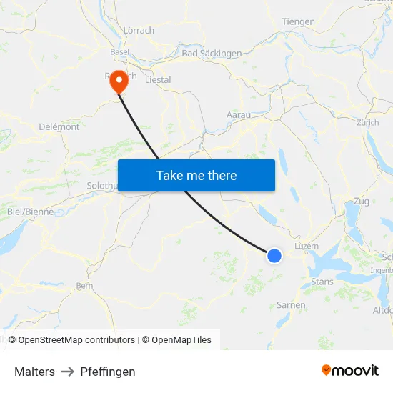 Malters to Pfeffingen map
