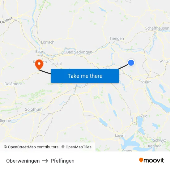 Oberweningen to Pfeffingen map