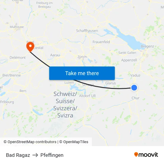 Bad Ragaz to Pfeffingen map
