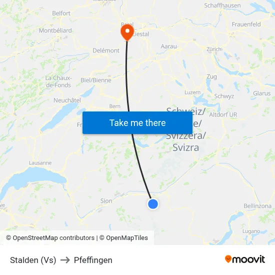Stalden (Vs) to Pfeffingen map
