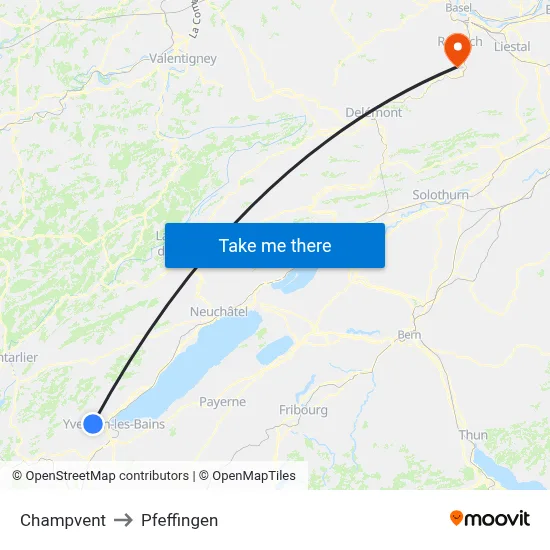 Champvent to Pfeffingen map